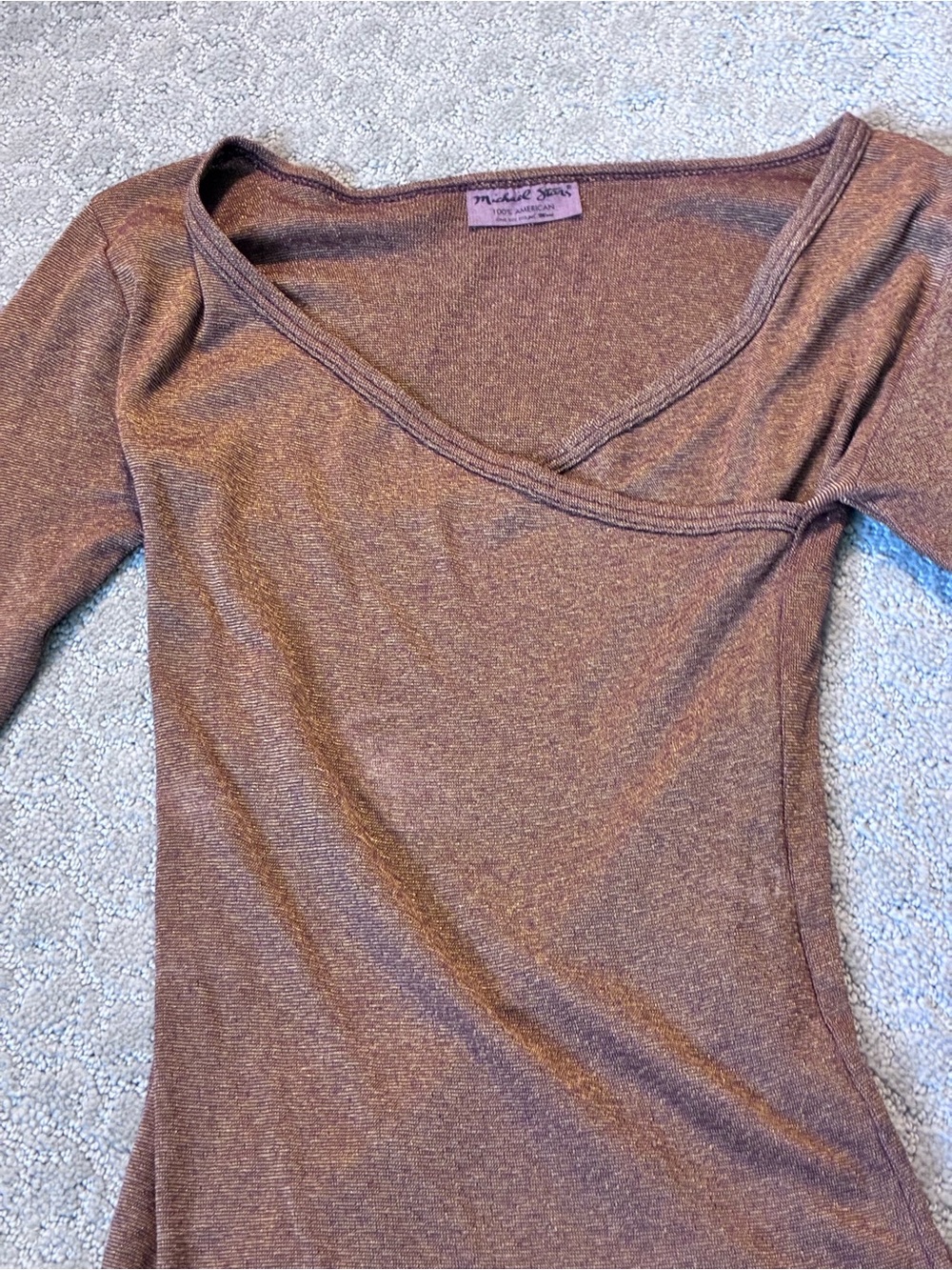 Michael Stars Brown Asymmetrical Scoop 3/4 Sleeve Top